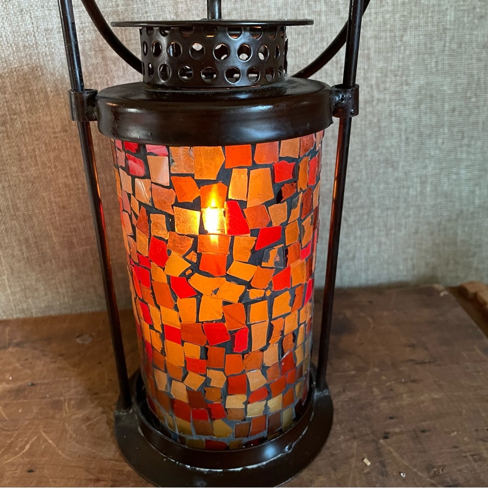 Pier one orange glass mosaic candle lantern